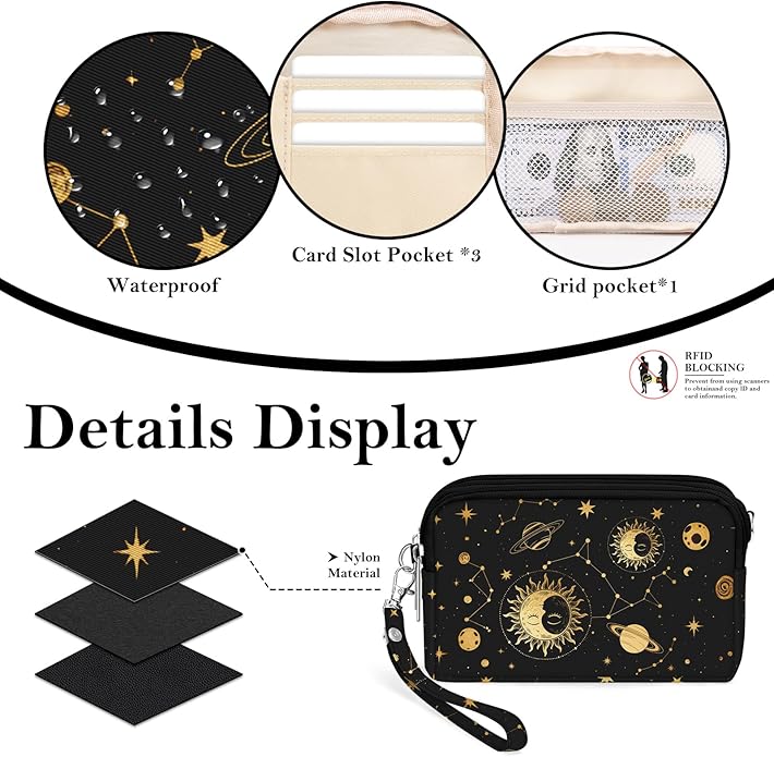 BIAOTIE Wristlet Purses for Women, Nylon Small Crossbody Bags with Adjustable Strap 3 Zipper Wristlet Wallet Phone Organizer