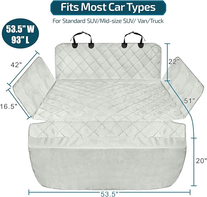 Veckle SUV Cargo Liner for Dogs with Side Flaps, Large (54" x 93") Water Resistant Trunk Cover, Non-Slip Pet Area Protector with Bumper Flap, Universal Fit for SUVs Sedans Vans, Gray