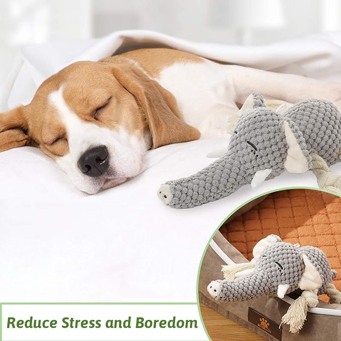 Plush Dog Toy, Squeaky Interactive Puppy Dog Toys with Crinkle Paper, Durable Chew Toys for Small and Medium Dogs with Mouse Shape(Medium, Elephant)