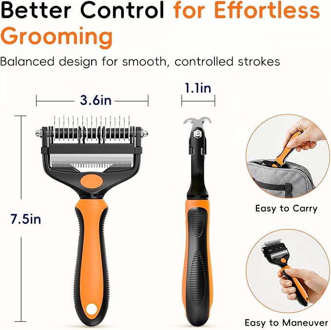 3-in-1 Professional Pet Grooming Brush for Dogs & Cats – Dematting Comb, Undercoat Rake & Deshedding Tool for Long & Short Hair, Heavy Shedding & Matted Fur (Organge)