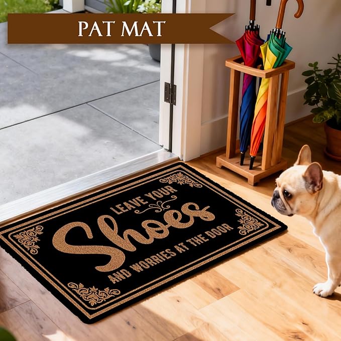 Funny Welcome Doormat Leave Your Shoes and Worries at The Door Mats Outdoor Indoor Doormat for Porch Front Door Entryway 30"(W) X 17"(L)