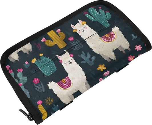 Car Tissue Holder Car Napkin Holder Car Tissue Box Dispenser Storage Case Sun Visor Mask Holder with Adjustable Straps Reusable Refillable White Llama Green Cactus
