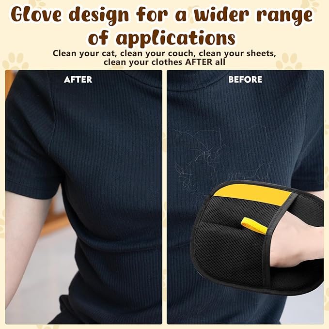 Pet Hair Removal Gloves,Electrostatic Gloves Pet Hair, Efficient Grooming Glove for Cats Dogs, Reusable Pet Hair Removal Tool for Couch, Furniture, Carpet, Curtain (2)