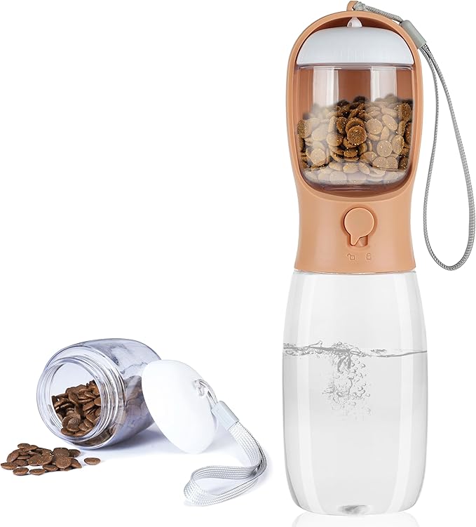AVELORA Dog Water Bottle,Portable pet Water Bottle with Food Container,Outdoor Portable Water Dispenser for Cat,Rabbit,Puppy and Other Pets for Walking,Hiking,Travel(19oz)