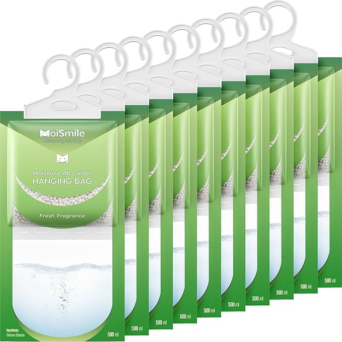 Moisture Absorbers Bag, Hanging Closet Dehumidifier Bags for Car, Bathrooms, Humidity Packs with Fresh Fragrance, 9.8OZ, 10 Pack