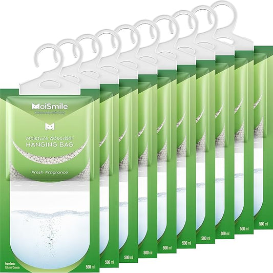 Moisture Absorbers Bag, Hanging Closet Dehumidifier Bags for Car, Bathrooms, Humidity Packs with Fresh Fragrance, 9.8OZ, 10 Pack