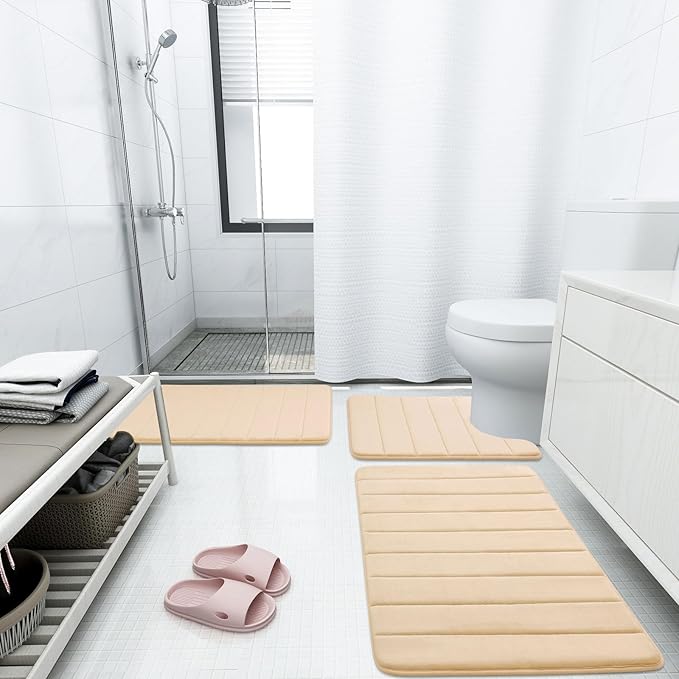 Buganda Memory Foam Bath Mat, 24" x 16", Ultra Soft and Non-Slip Bathroom Rugs, Water Absorbent and Machine Washable Bath Rug for Bathroom, Shower, and Tub, Gold
