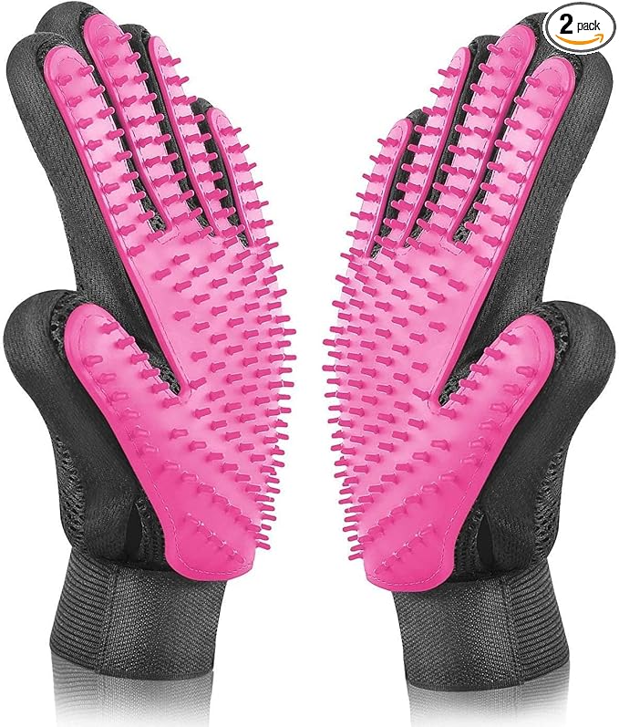 BYETOO Pet Dog Cat Grooming Glove with 261Tips,Gentle Deshedding Brush Glove,Efficient Pet Hair Remover Mitt,Massage Tool with Enhanced Five Finger Design,for Dog,Cat,Rabbit,Horse with Long/Short Fur
