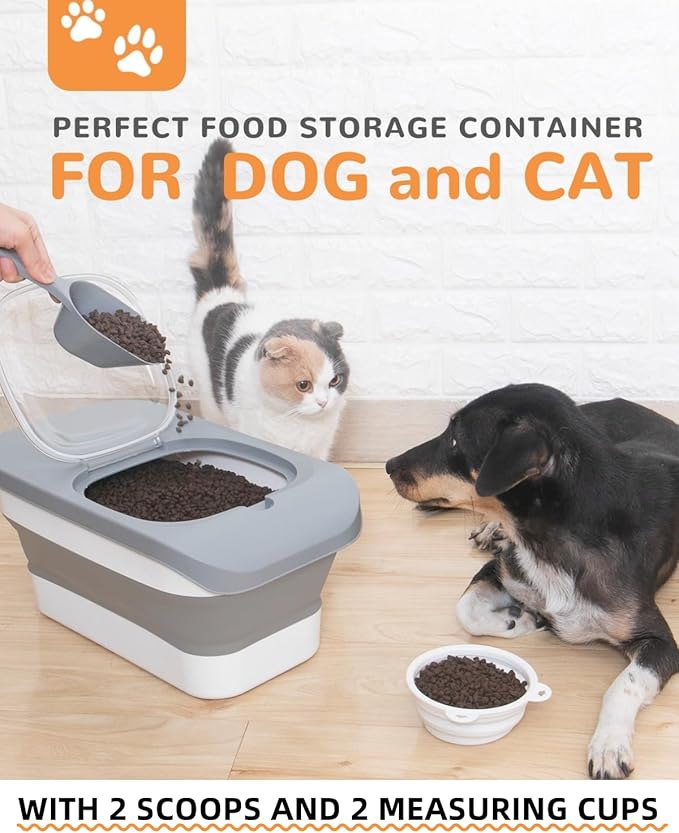 DDMOMMY 10-26 LBS Dog Food Storage Container,Collapsible Dog Food Containers with Airtight Lid,Pet Food Storage Container,Cat Food Storage Container with Scoops and Measuring Cups