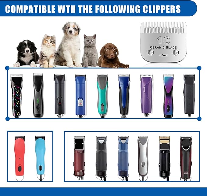 colorski 10# Detachable Pet Dog Grooming Clipper Ceramic Blade,Compatible with Andis Size 10 Cut Length 1/16"(1.5mm),Compatible with andis/wahl/Oster Dog Clippers 3PCS