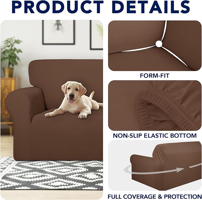 PureFit 100% Dual Waterproof Couch Cover Slipcovers for Couches and Sofas - Stretch Non Slip Fleece Sofa Covers Washable, Leakproof Furniture Protector for Kids, Pets, Dog (Sofa, Brown)
