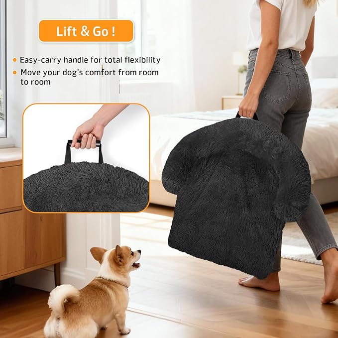 Calming Dog Bed Fluffy Plush Dog Mat for Furniture Protector with Removable Washable Cover for Large Medium Small Dogs and Cats (Medium(41x37x6), Dark Grey)