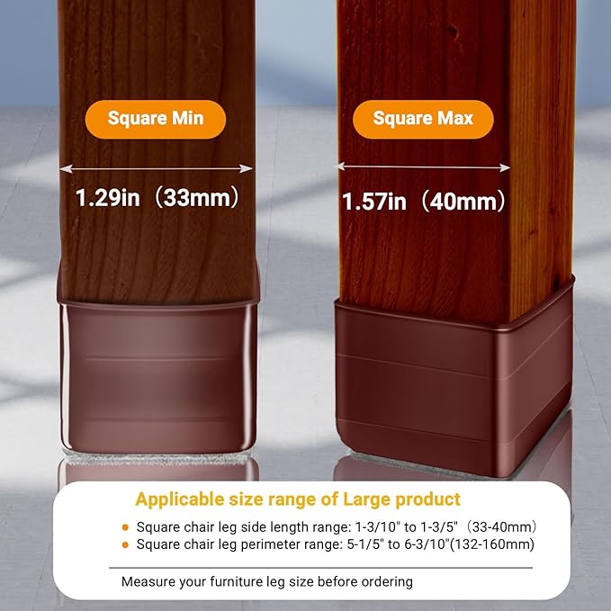 36Pcs Brown Square Chair Leg Floor Protectors, High Elastic Felt Furniture Pads for Hardwood Floors, Silicone Floor Protectors for Chairs, Chair Leg Caps Covers Socks(Large)