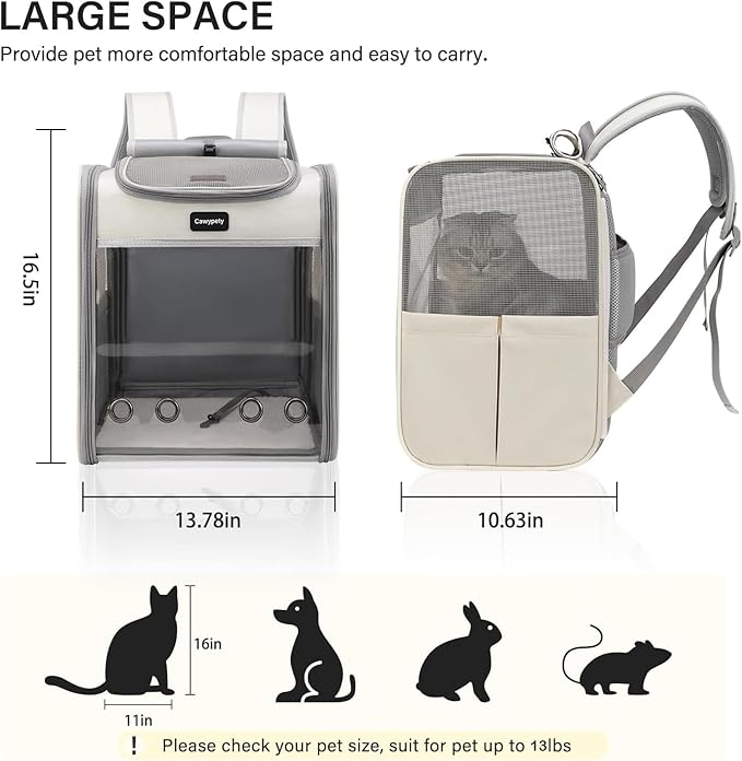 Cawypety Cat Carrier Backpack,Cat Carrier with Window Blind，Cat Backpack for Small Cats Dogs, Safety Straps, Collapsible, Breathability,Designed for Travel, Hiking, Outdoor,Car