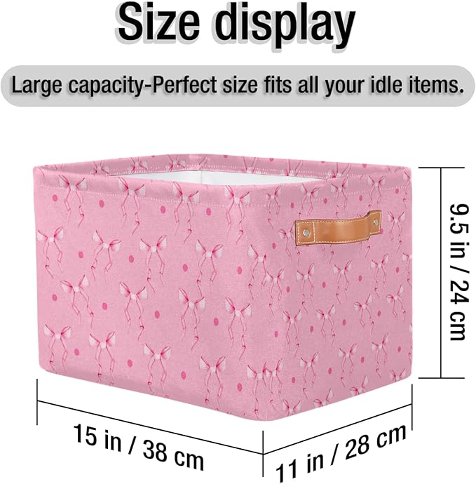 Valentines Day Cubes Storage Baskets,Pink Bow Ribbon Clothes Storage Box Bin,Open Shelves Basket Organizer Kid Boys Girls Toy Gifts Basket Empty for Bedroom Decorative