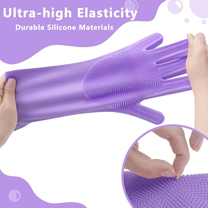 Maiiu Pet Grooming Gloves—Heat Resistant Dog Washing Gloves with High-Density Teeth, Dog Bath Scrubber with Enhanced Five Finger Design, Silicone Gloves for Dogs and Cats Bathing, Massage (Purple)