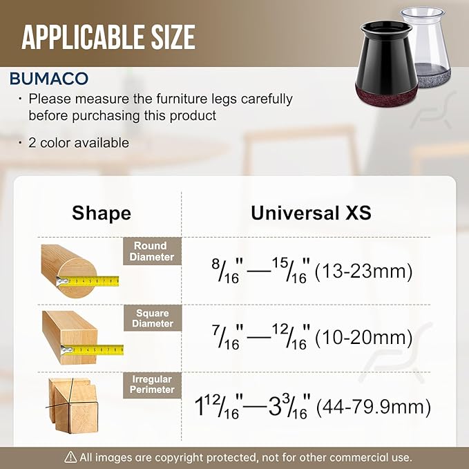 BUMACO Chair Leg Floor Protectors Chair Leg Protectors for Hardwood Floors Silicone Pads Covers to Protect Floors Clear-20 Pcs Universal XS (8/16"-15/16")
