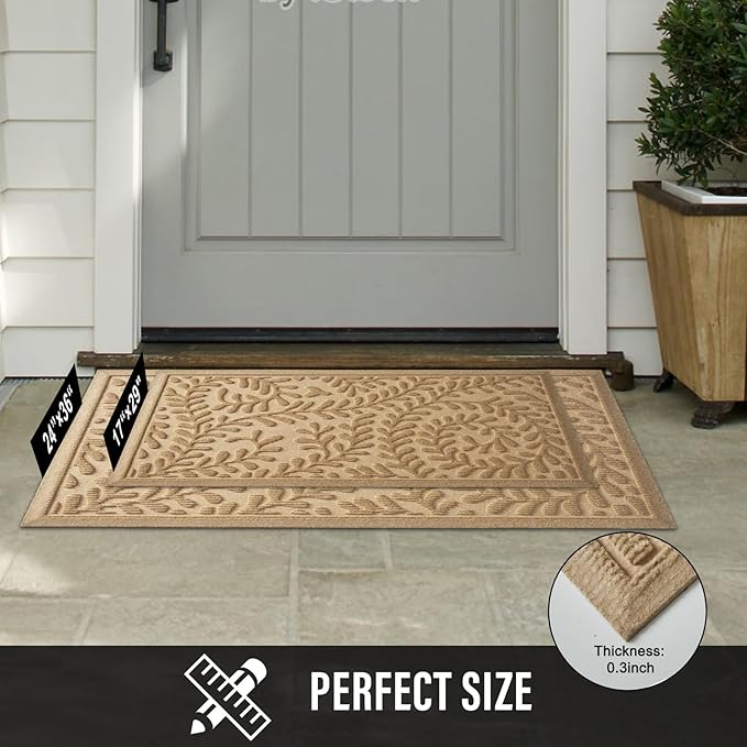 Front Door Mat, Absorbent Dirt Trapping Welcome Door Mat Indoor Outdoor, Non Slip Entry Mat, Indoor Outdoor Door Mats, Fade Resistant, Low Profile Doormat for Entryway, 36×24, Beige