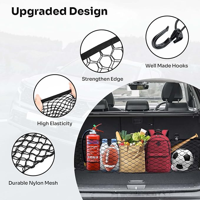 Trunk Cargo Net for 2022-2025 2026 Hyundai Tucson Accessories Envelope Style Mesh Trunk Net Organizer and Storage Stretchable Adjustable Elastic Nylon Rear Cargo Netting with Hooks