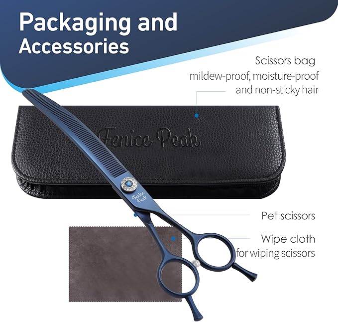 Fenice Peak Professional Dog Grooming Scissors Pet Curved Thinning Shears 7.0'' Extremely Sharp Blades 440C Steel Thinning Scissors Durable Smooth Motion&Fine Cut for Dogs and Cats