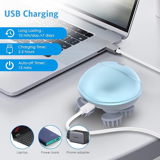 Upgraded Handheld Scalp Massager, Electric Scalp Massager, Scalp and Back Scratcher for Relieving Tight Stiffness Muscles, Promote Bonding, Blue