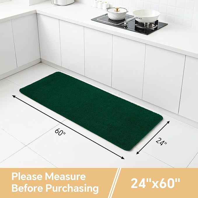 Verdant Green Bathroom Rugs Runner 24"x60" - Long Large Bath Mat, Soft Non Slip Absorbent Microfiber Bathroom Rug, Washable Plush Floor Mat - Perfect for Bedside, Kitchen or Vanity Area