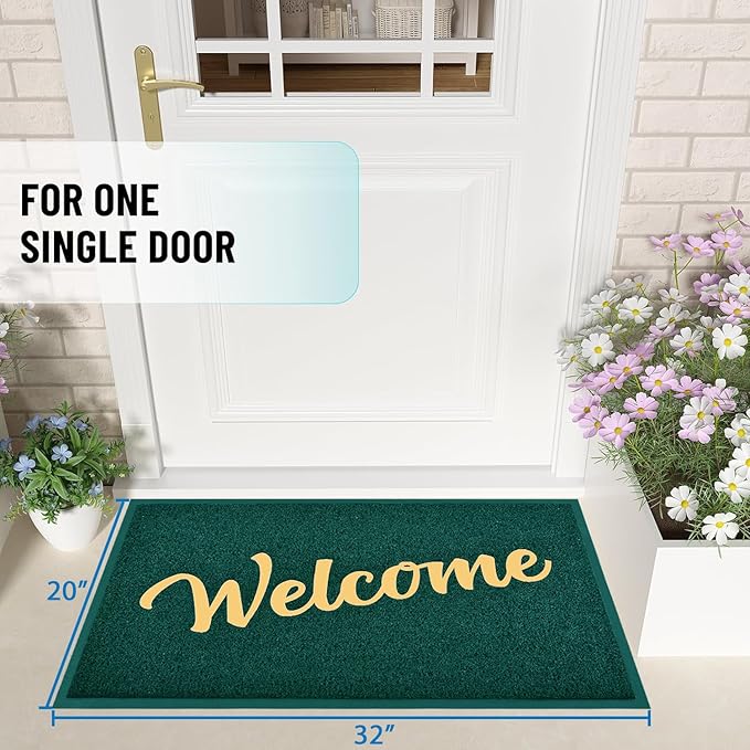 T.HENV Welcome Mat Outdoor Indoor, 32x20 100% Waterproof Front Door Mat Outside Entrance, All-Weather Quick Dry Doormat, Low Profile Patio Proch Entryway Mat, Non Slip, Easy Clean, Green-Gold
