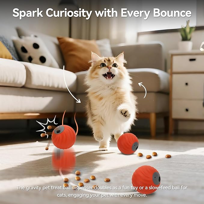 QKOQKO Interactive Dog Ball, USB Rechargeable Automatic Moving Dog Toy with Treat Dispenser, 2.87-Inch Washable TPU Puzzle Ball for Small & Medium Dogs, Exercise & Mental Stimulation (Orange)
