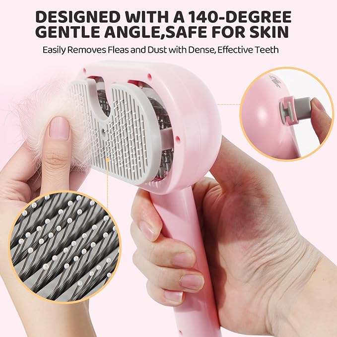 3-in-1 Anti-static Cat Steam Brush & Deshedding Tool - Cat Brush for Long/Short Hair, Reduces 95% Shedding, Easy Clean Grooming Supplies for Pet Owners (pink)