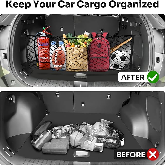 Trunk Cargo Net for 2023-2025 2026 Kia Sportage Accessories Envelope Style Mesh Trunk Net Organizer and Storage Stretchable Adjustable Elastic Nylon Rear Cargo Netting with Hooks