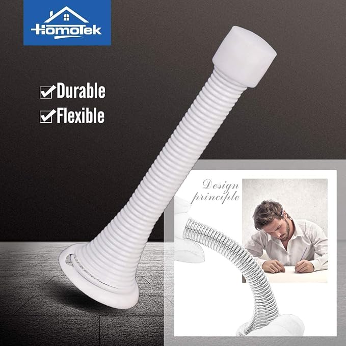 HOMOTEK 50 Pack Spring Door Stops,3-1/8” Heavy Duty Door Stop - Flexible Spring Door Stopper with Low Mounted White Rubber Bumper Tips, White