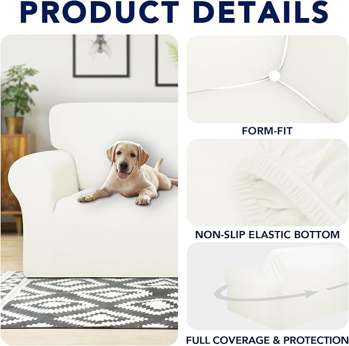 PureFit 100% Dual Waterproof Couch Cover Slipcovers for Couches and Sofas - Stretch Non Slip Fleece Sofa Covers Washable, Leakproof Furniture Protector for Kids, Pets, Dog (Chair, Beige)