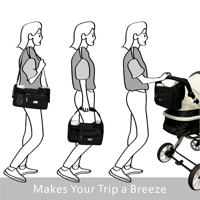 TOPDesign Universal Baby Stroller Organizer, Stroller Caddy with Detachable Mesh Bag & Heightened Insulated Cup Holders & Non-Slip Secure Hooks Accessories, Fits Most Strollers (Sharks)