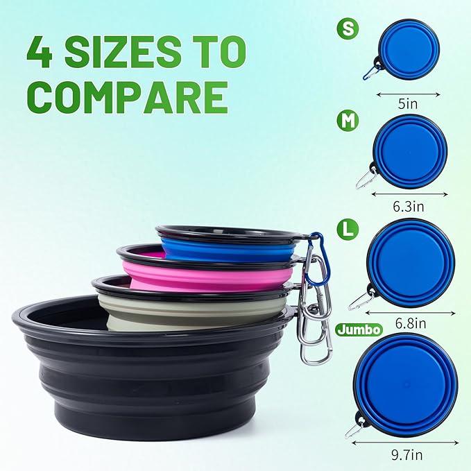 Dog Bowl Pet Collapsible Bowls, 2 Pack Collapsible Dog Water Bowls for Cats Dogs, Portable Pet Feeding Watering Dish for Walking Parking Traveling with 2 Carabiners (Pink+Purple, Medium)