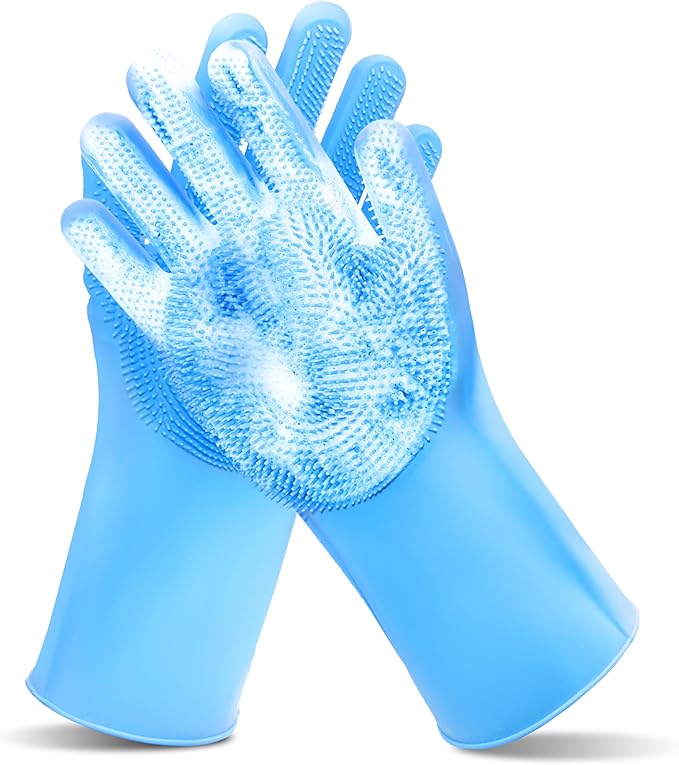 Maiiu Pet Grooming Gloves—Heat Resistant Dog Washing Gloves with High-Density Teeth, Dog Bath Scrubber with Enhanced Five Finger Design, Silicone Gloves for Dogs and Cats Bathing, Massage (Blue)