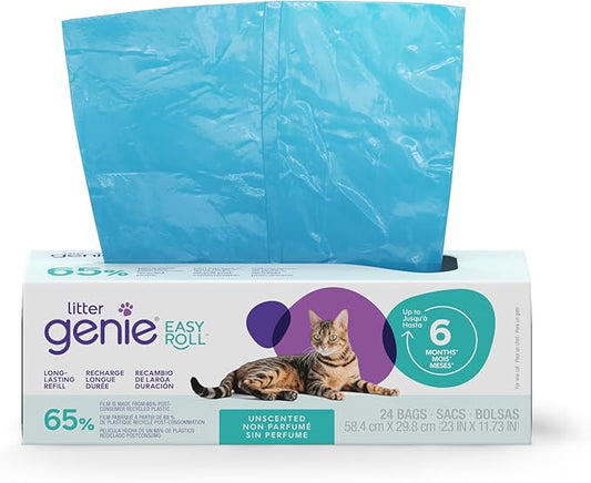 Litter Genie Easy Roll Refill | Cat Litter Refill Bags | 24 Tear-Off Bags | Lasts Up to 6 Months | 65% Recycled Plastic | Zero Plastic Packaging | Fits Litter Genie Easy Roll & Platinum Pails