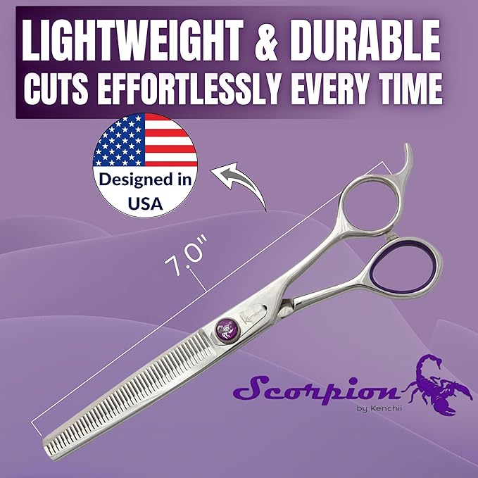 Kenchii Scorpion Dog Grooming Scissors, 46 Tooth Thinning Shears, Dog Scissors for Grooming, Professional Pet Grooming Scissors, Heavy Duty, Durable and Sharp