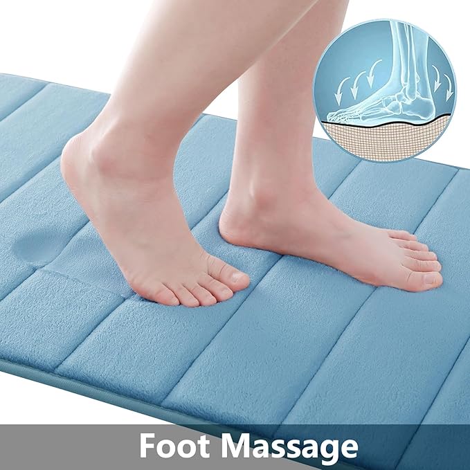 Buganda Memory Foam Bath Mat, 34" x 20", Ultra Soft and Non-Slip Bathroom Rugs, Water Absorbent and Machine Washable Bath Rug for Bathroom, Shower, and Tub, Blue