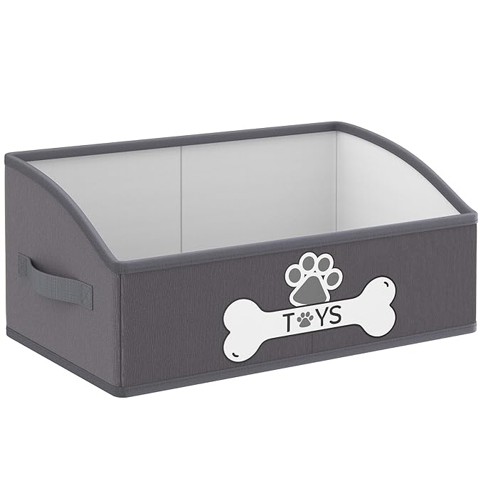 Optish Dog Toy Basket, Foldable Dog Toy Box with Handles, 19.7" X 11" X 7.9" Large Basket Specially Designed for Dog Toy Storage, Suit for Storing Pet Toys and Accessories, Grey