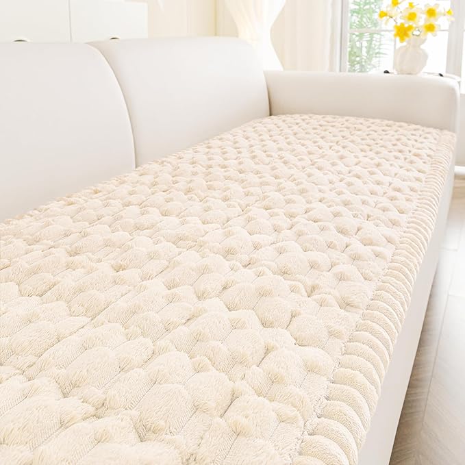 Smiry Pet Couch Cover for 3 Cushion Sofa, Non-Slip Fuzzy Couch Cover for Dogs Washable, Thick Soft Sofa Slipcovers Cushion Protector Pet Friendly (Cream, 27.6" x 70.9")