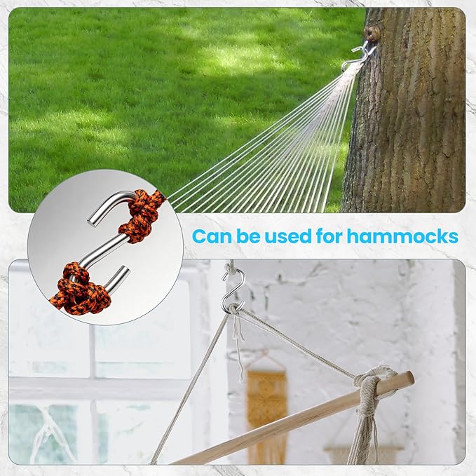 6 Pack Heavy Duty S Hooks, 3.2 Inch 304 Stainless Steel S Hook, s Shaped Hook, Grade Quality Utility Hooks for Hanging Hammock Stand, Swing, Plants
