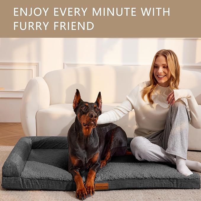 Patas Lague Orthopedic Dog Bed Large Sized Dog 36''X24'', Waterproof L Bolster Medium Pet Sofa Beds with Removable Washable Cover, Soft Pet Couch Crate Mat with Nonskid Bottom, Dark Grey