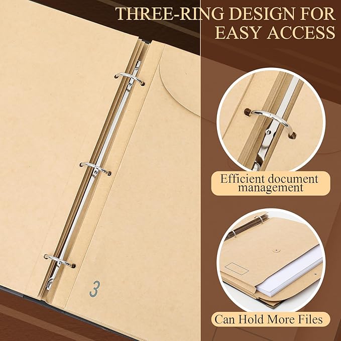 Marspark 3 Rings Important Document Organizer with Labels, Family Document Organizer Binder, Expanding File Folder for Important Papers, Letters, Birth Certificates, Photos, Passports(Black)