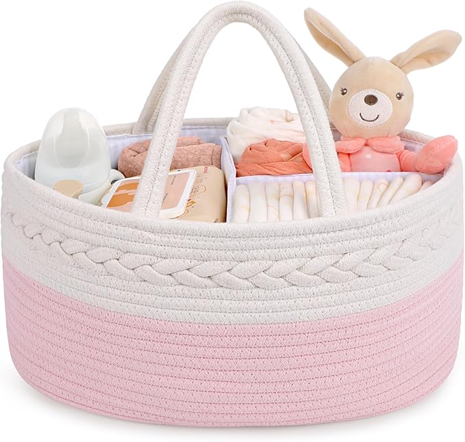 Maliton Diaper Caddy for Baby Girl-Cotton Rope Diaper Caddy, Diaper Organizer for Changing Table, Portable Baby Basket for Storage Baby Stuff, Newborn boy girl baby essentials Registry Items