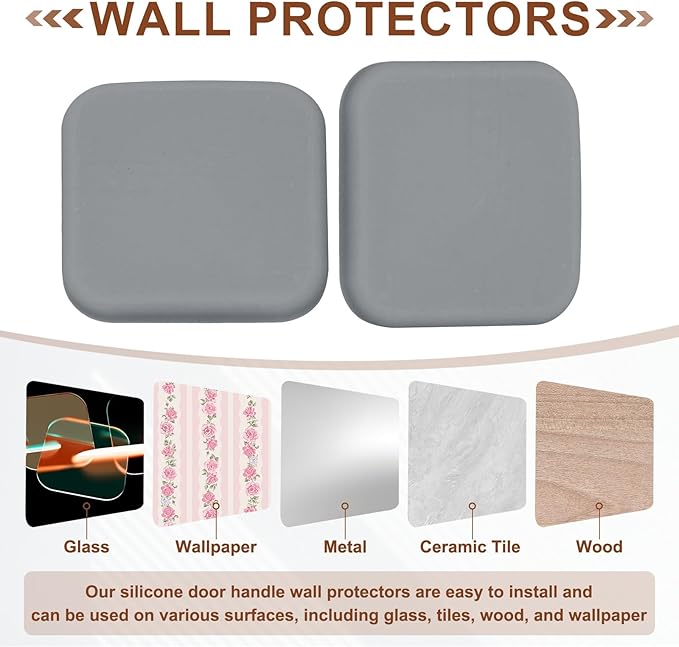 PATIKIL 10Pcs Door Knob Wall Protector, 1.6" Square Silicone Door Stoppers Self Adhesive Handle Bumper Cushion Pad Quiet Wall Protector for Fridge Home Office, Gray(0.3" Thickness)