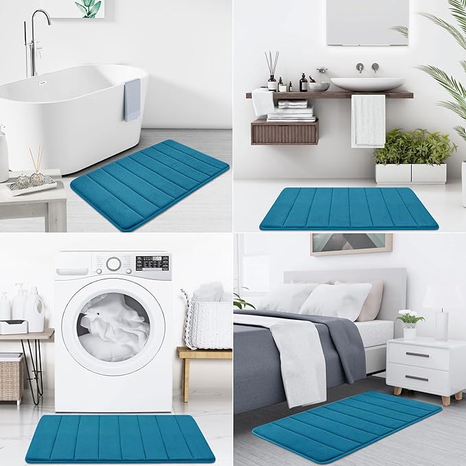Buganda Memory Foam Bath Mat, 34" x 20", Ultra Soft and Non-Slip Bathroom Rugs, Water Absorbent and Machine Washable Bath Rug for Bathroom, Shower, and Tub, Peacock Blue