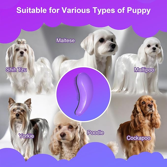 Small Dog Brush - Puppy Hair Brush- Grooming Tool for Teddy, Yorkies, Maltese, Shih Tzu, Chihuahua (Purple)