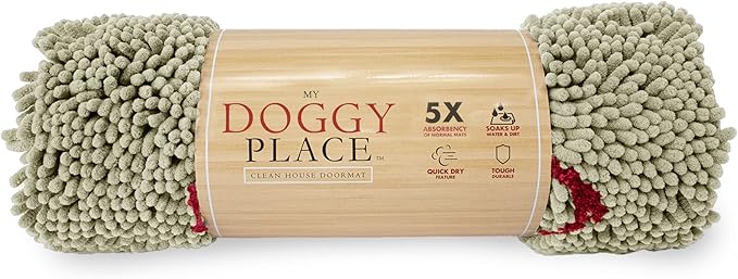 My Doggy Place Microfiber Dog Mat for Muddy Paws, 60" x 36" Oatmeal with Paw Print - Non-Slip, Absorbent and Quick-Drying Dog Paw Cleaning Mat, Washer and Dryer Safe - X-Large/Runner