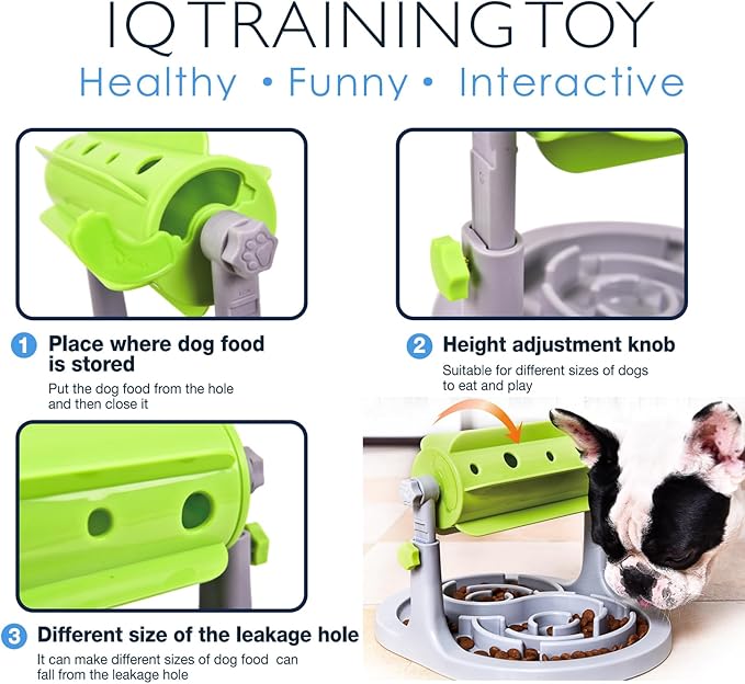 Ito Rocky Interactive Dog & Cat Food Puzzle Toy - Treat Boredom Dispensing Slow Feeder - Anxiety IQ Training in Smart Feeding and Adjustable Height for Small/Medium Dogs