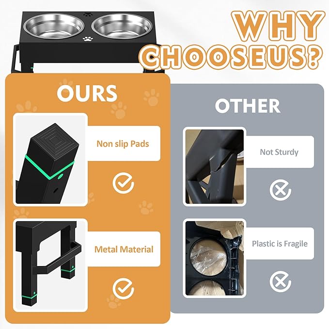 Metal Elevated Dog Bowls Stand Large Breed, Height Adjustable Raised Dog Bowls Holder with 2 Stainless Steel Food Bowls for Small, Medium and Large Canine
